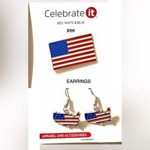 CELEBRATE IT festive USA/4th of July! flag pin and earrings set NWT